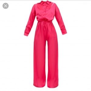 Fuchsia Satin Wide Leg Jumpsuit